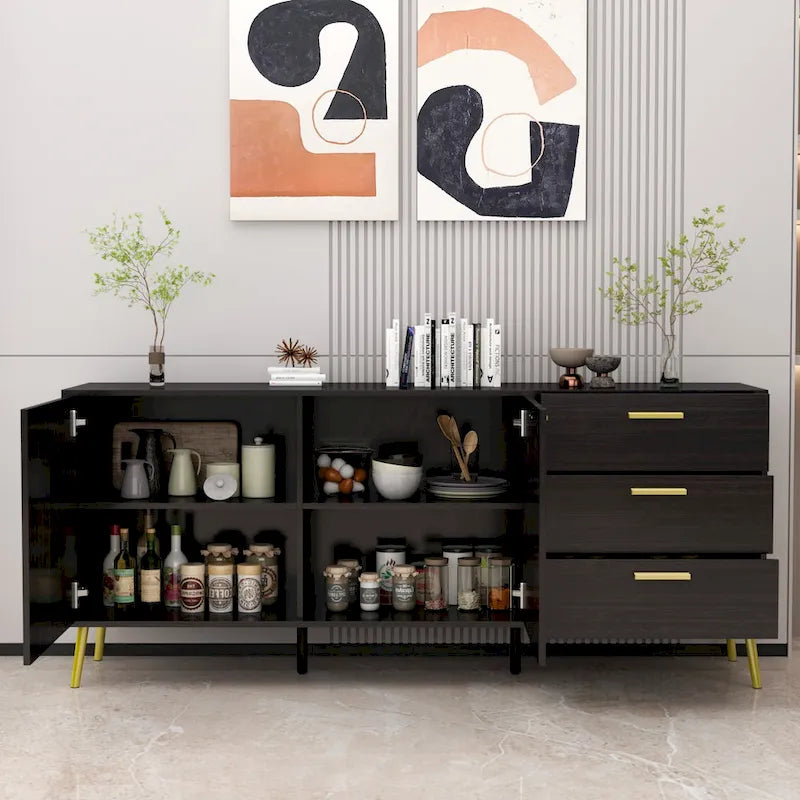 Meuble buffet avec 3 tiroirs et 2 portes, expresso/blanc