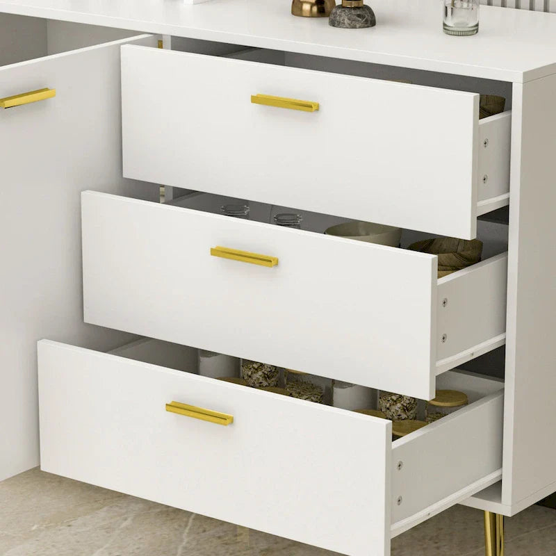 Meuble buffet avec 3 tiroirs et 2 portes, expresso/blanc