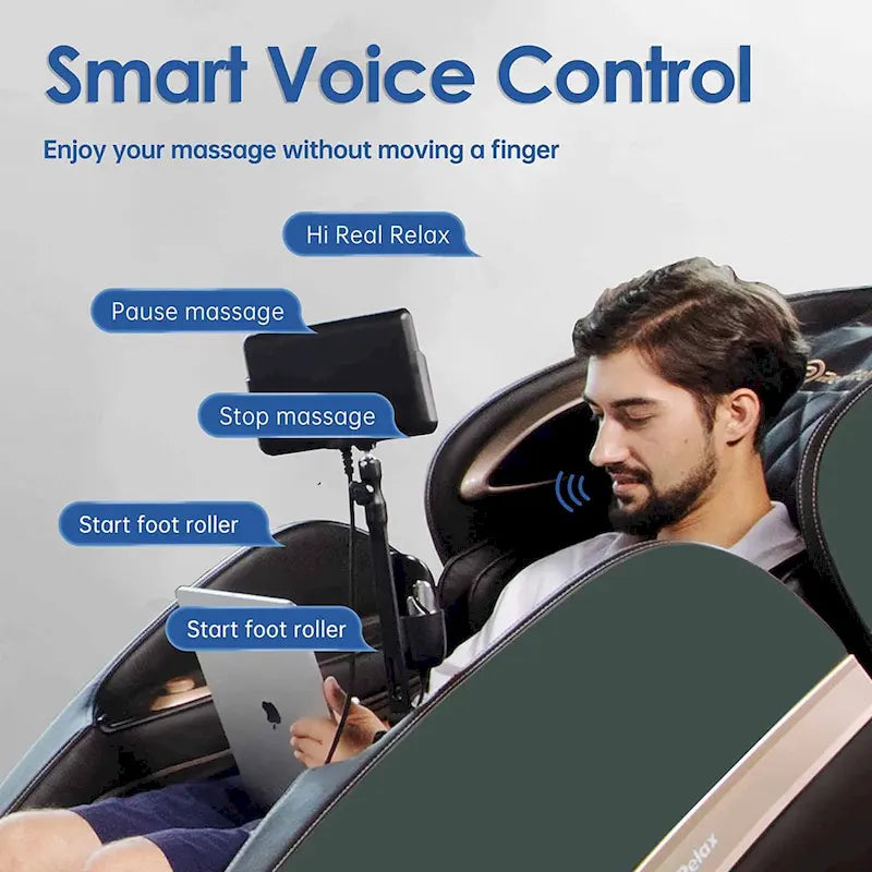 Ukuowu PS6500 Fauteuil de massage 4D avec AI Care, commande vocale, charge sans fil et très longue piste SL