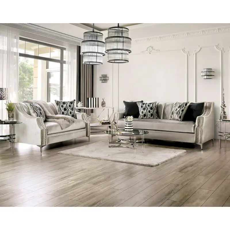 Ensemble Salon 2 Pièces Vynn Transitionnel en Chenille à Accoudoirs Inclinés par Furniture of America