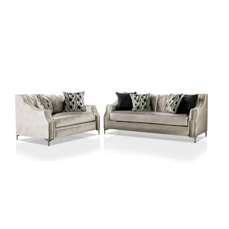 Ensemble Salon 2 Pièces Vynn Transitionnel en Chenille à Accoudoirs Inclinés par Furniture of America