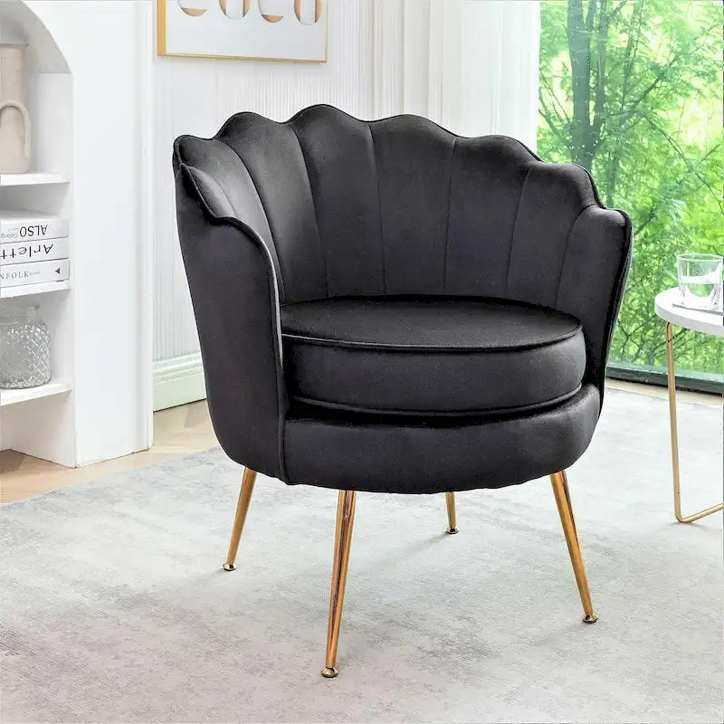 Fauteuil rond Cavett 28.3 large en velours avec pieds en métal doré