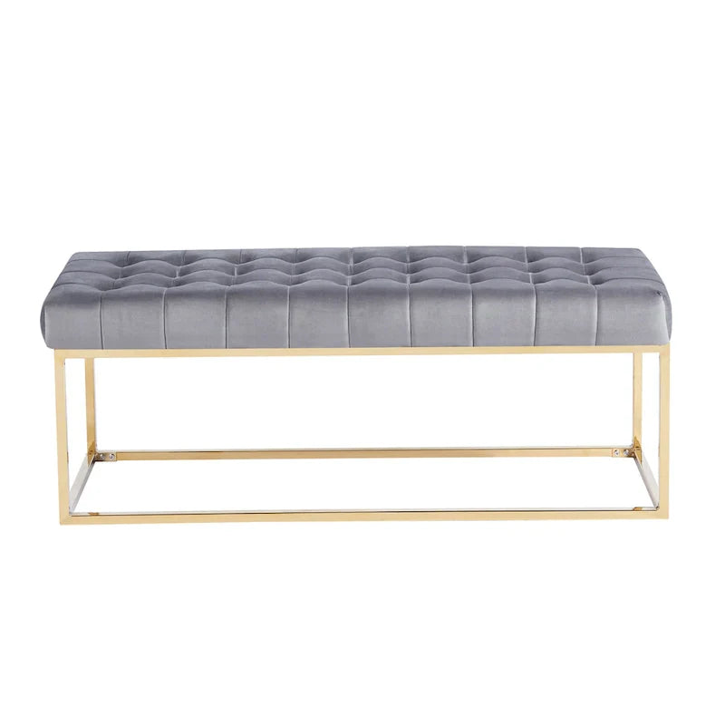 Banc en Velours Tufté Porthos Home Wenn avec Pieds en Chrome Doré