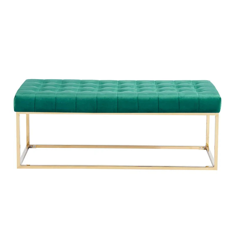 Banc en Velours Tufté Porthos Home Wenn avec Pieds en Chrome Doré