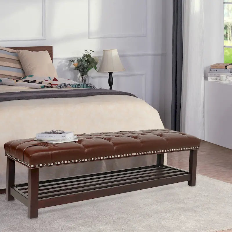 Banc rembourré à base en bois pour chambre et entrée