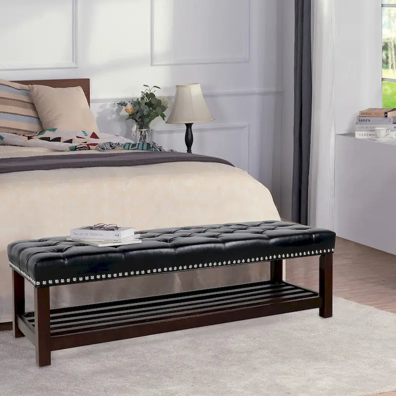 Banc rembourré à base en bois pour chambre et entrée