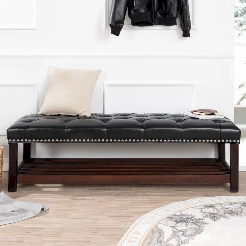 Banc rembourré à base en bois pour chambre et entrée