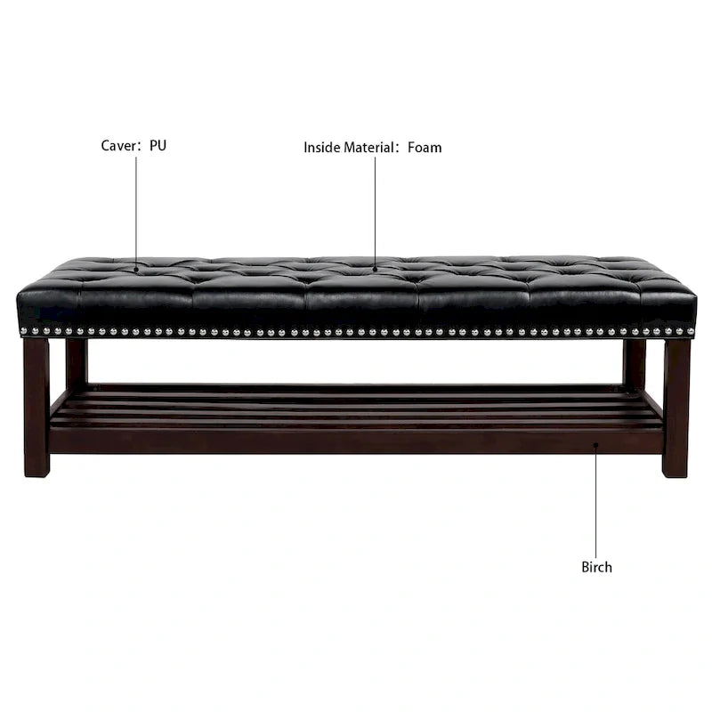 Banc rembourré à base en bois pour chambre et entrée