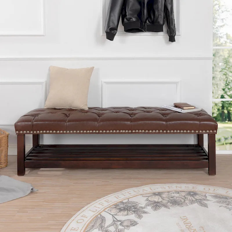 Banc rembourré à base en bois pour chambre et entrée