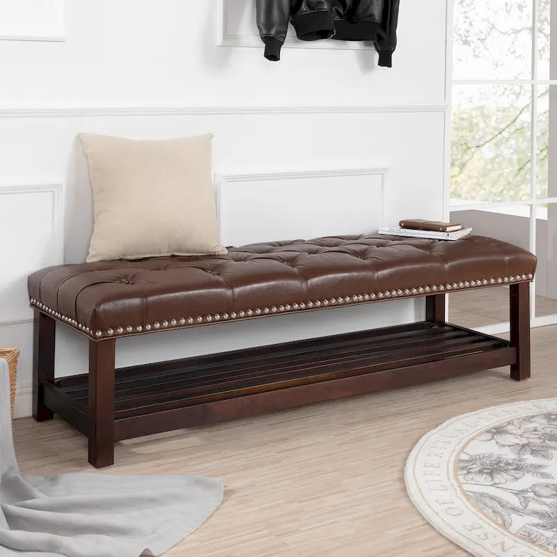 Banc rembourré à base en bois pour chambre et entrée
