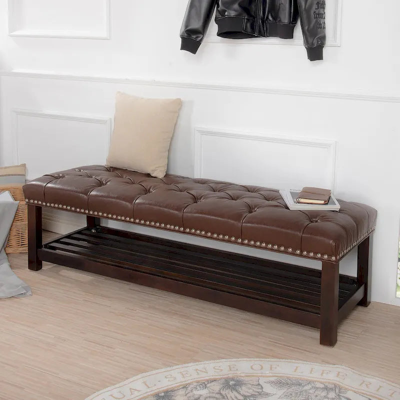 Banc rembourré à base en bois pour chambre et entrée