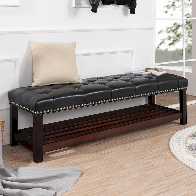 Banc rembourré à base en bois pour chambre et entrée