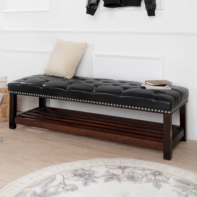 Banc rembourré à base en bois pour chambre et entrée