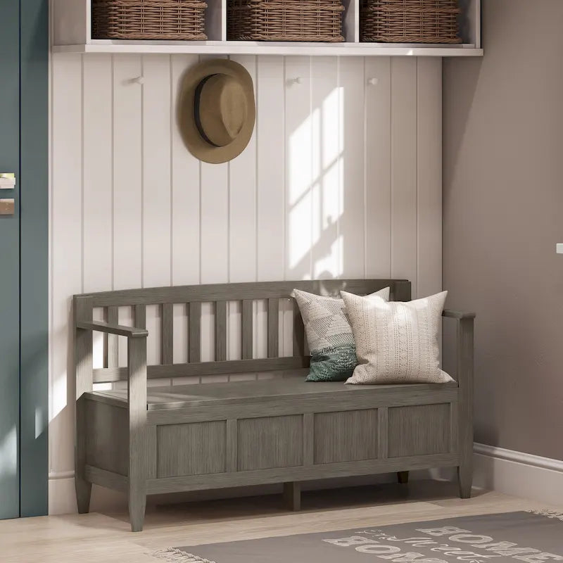 WYNDENHALL Riverside Banc de rangement contemporain en bois massif pour entrée de 122 cm de large - 51 cm de large
