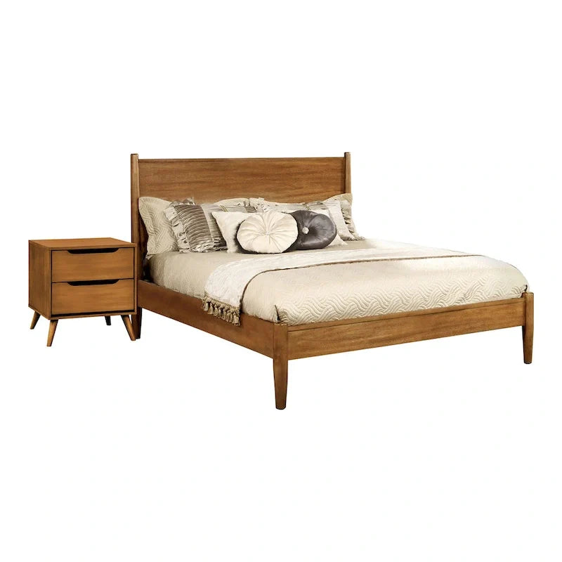 Ensemble de chambre plateforme Fopp milieu de siècle moderne en chêne, 2 pièces, par Furniture of America
