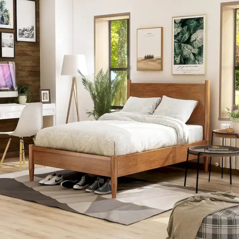 Ensemble de chambre plateforme Fopp milieu de siècle moderne en chêne, 2 pièces, par Furniture of America