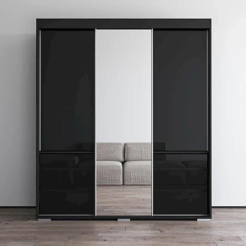 Monaco - Armoire-penderie moderne 3 portes de 71 pouces avec miroir