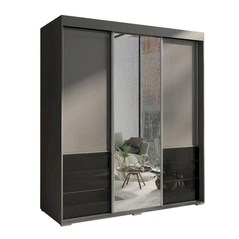 Monaco - Armoire-penderie moderne 3 portes de 71 pouces avec miroir