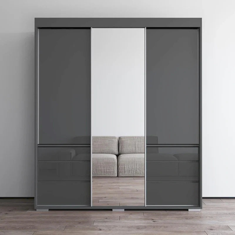 Monaco - Armoire-penderie moderne 3 portes de 71 pouces avec miroir