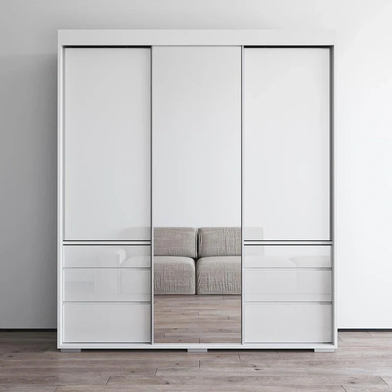 Monaco - Armoire-penderie moderne 3 portes de 71 pouces avec miroir