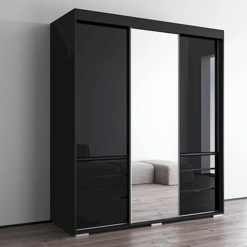 Monaco - Armoire-penderie moderne 3 portes de 71 pouces avec miroir