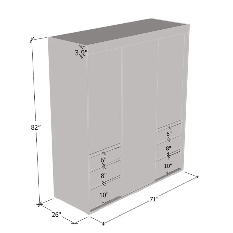 Monaco - Armoire-penderie moderne 3 portes de 71 pouces avec miroir