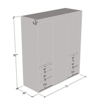 Monaco - Armoire-penderie moderne 3 portes de 71 pouces avec miroir