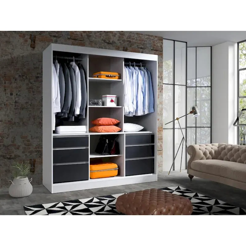 Monaco - Armoire-penderie moderne 3 portes de 71 pouces avec miroir