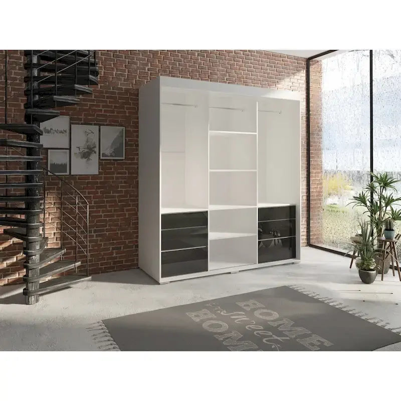 Monaco - Armoire-penderie moderne 3 portes de 71 pouces avec miroir