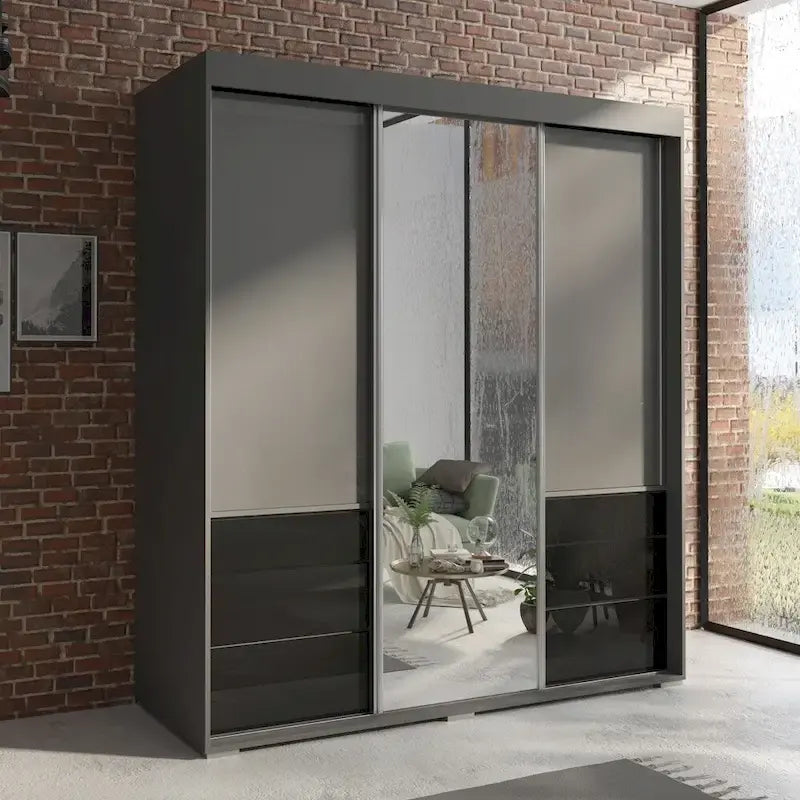 Monaco - Armoire-penderie moderne 3 portes de 71 pouces avec miroir