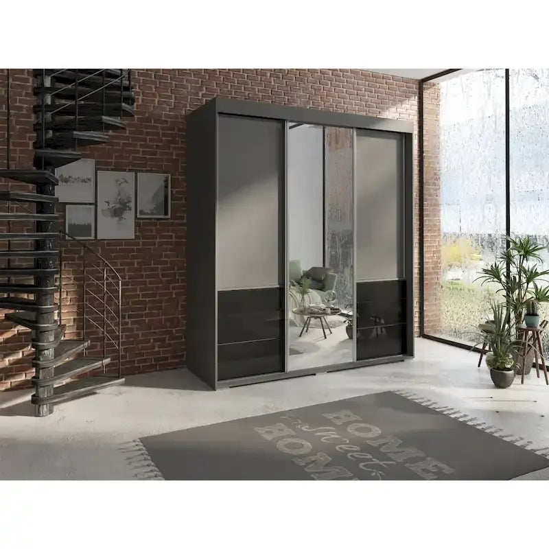 Monaco - Armoire-penderie moderne 3 portes de 71 pouces avec miroir