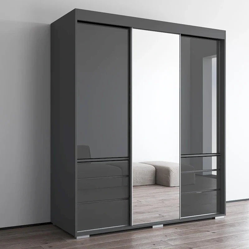 Monaco - Armoire-penderie moderne 3 portes de 71 pouces avec miroir
