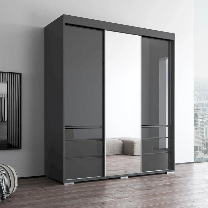 Monaco - Armoire-penderie moderne 3 portes de 71 pouces avec miroir