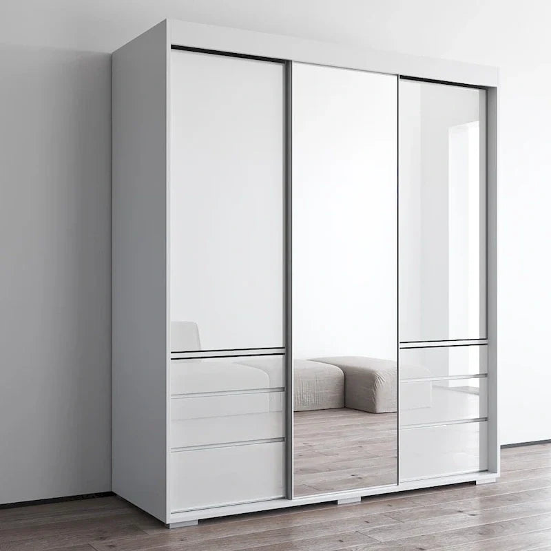 Monaco - Armoire-penderie moderne 3 portes de 71 pouces avec miroir