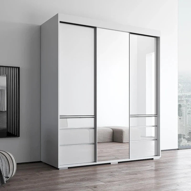 Monaco - Armoire-penderie moderne 3 portes de 71 pouces avec miroir