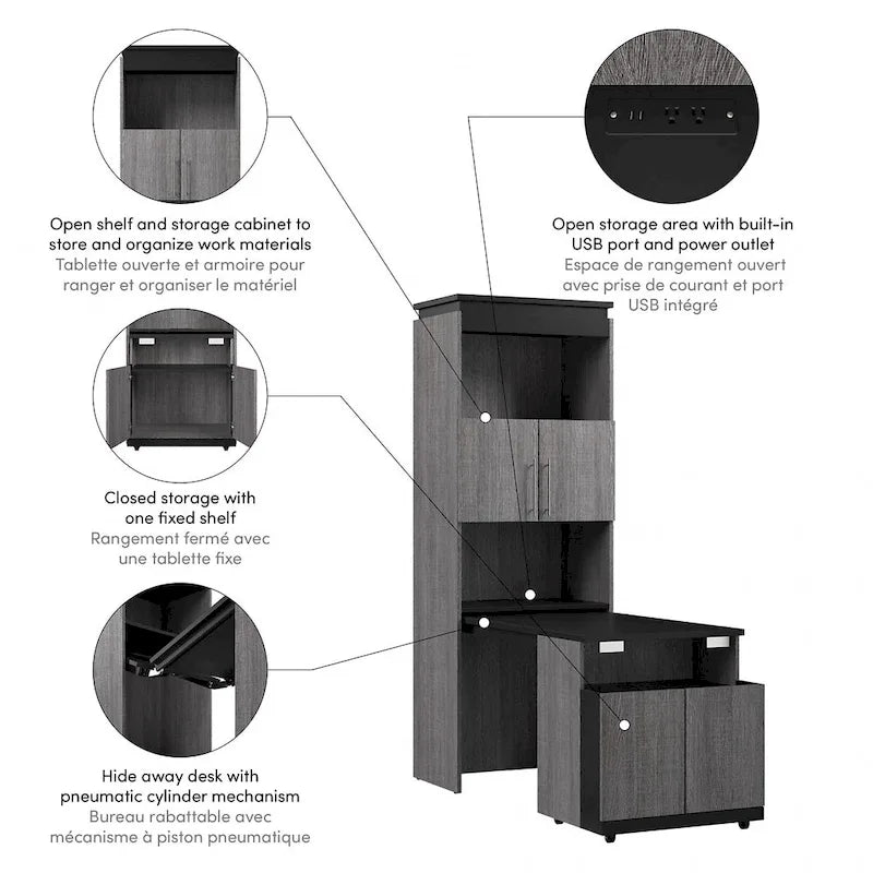 Armoire de rangement haute Orion 30 po de large avec portes et bureau rabattable par Bestar