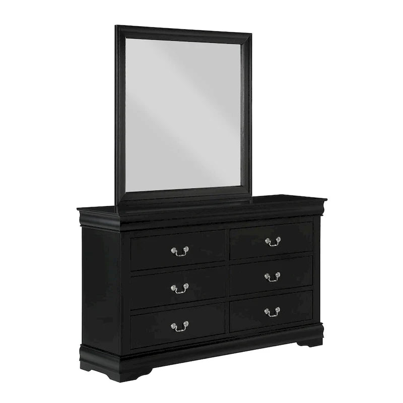 Ensemble de chambre Lillie en bois noir à traîneau, 6 pièces