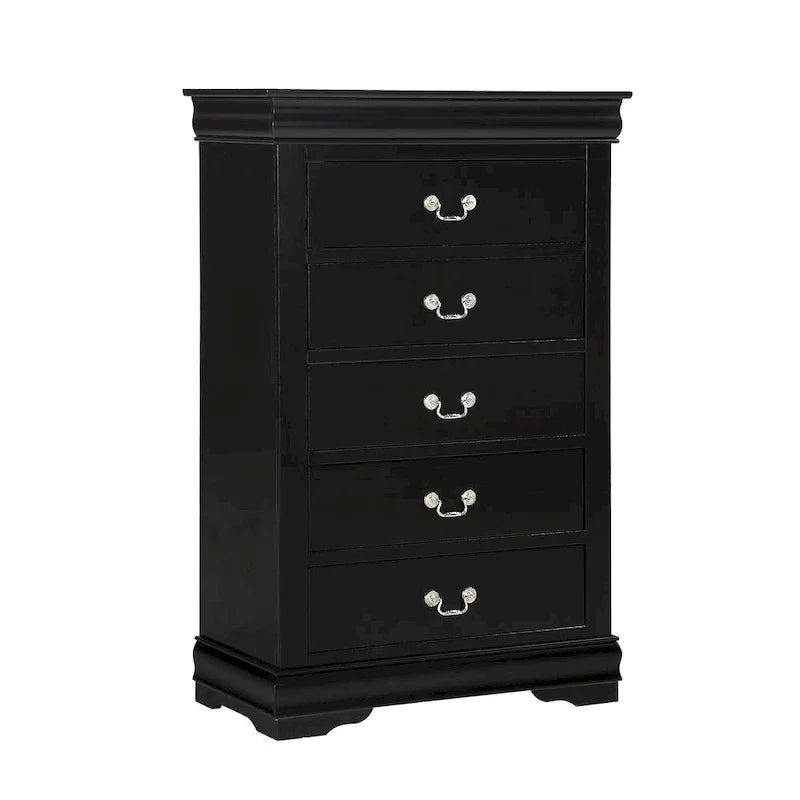 Ensemble de chambre Lillie en bois noir à traîneau, 6 pièces