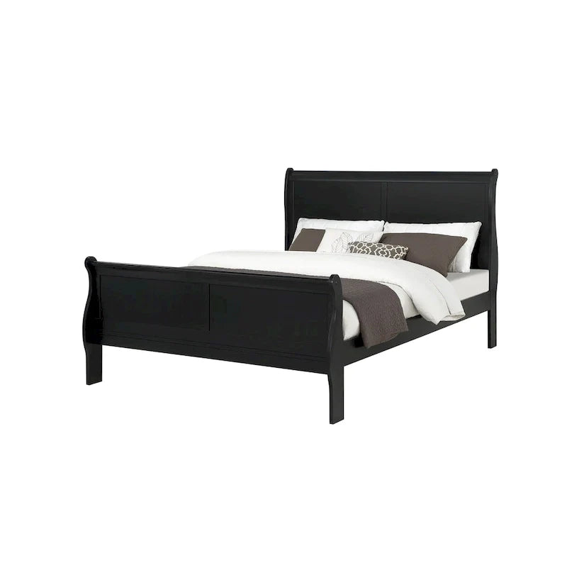 Ensemble de chambre Lillie en bois noir à traîneau, 6 pièces