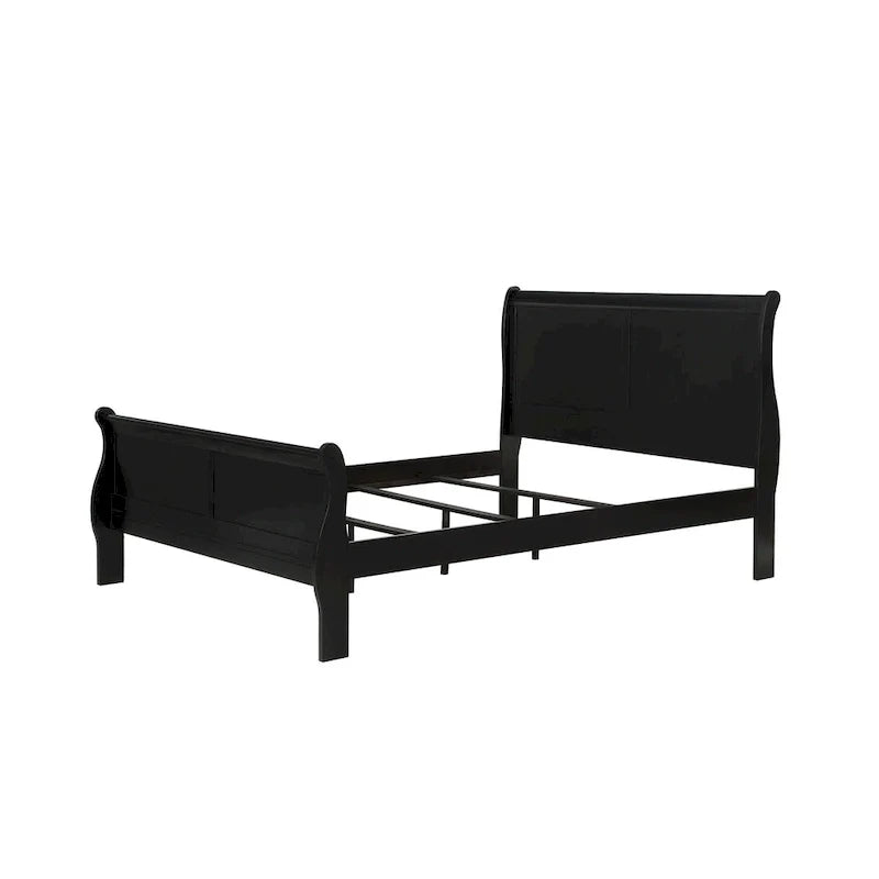 Ensemble de chambre Lillie en bois noir à traîneau, 6 pièces