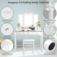 Ensemble coiffeuse à miroir triptyque avec tabouret