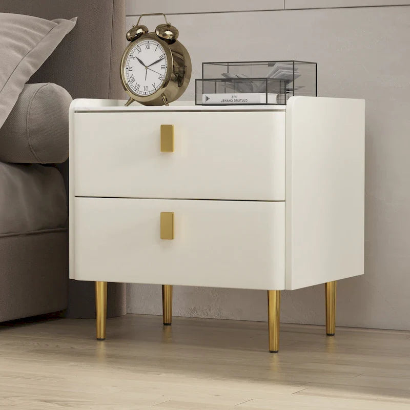 Table de chevet de chambre moderne de luxe à 2 tiroirs en similicuir