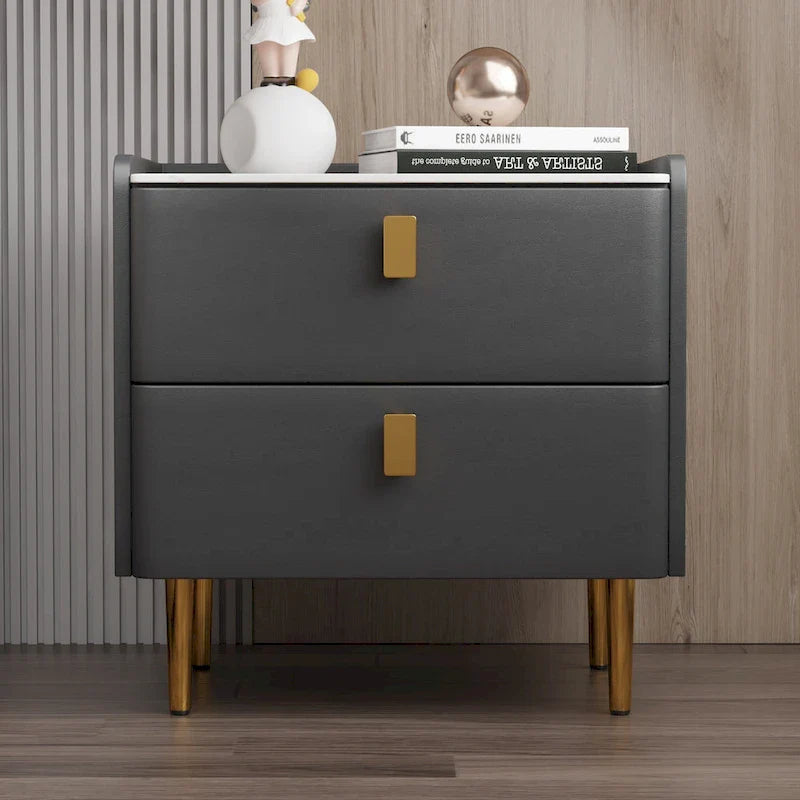 Table de chevet de chambre moderne de luxe à 2 tiroirs en similicuir
