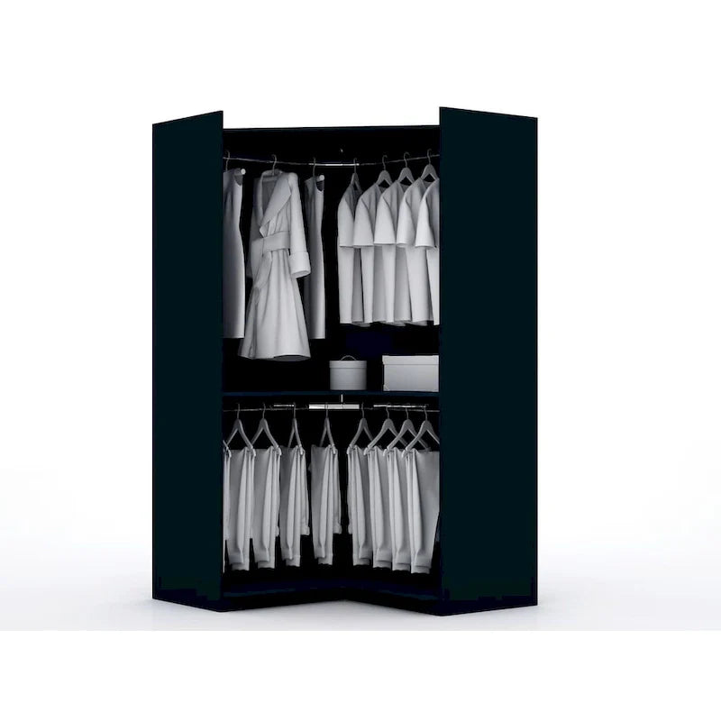 Garde-robe d'angle moderne Mulberry à 3 sections ouvertes et 4 tiroirs, ensemble de placard d'angle de 3