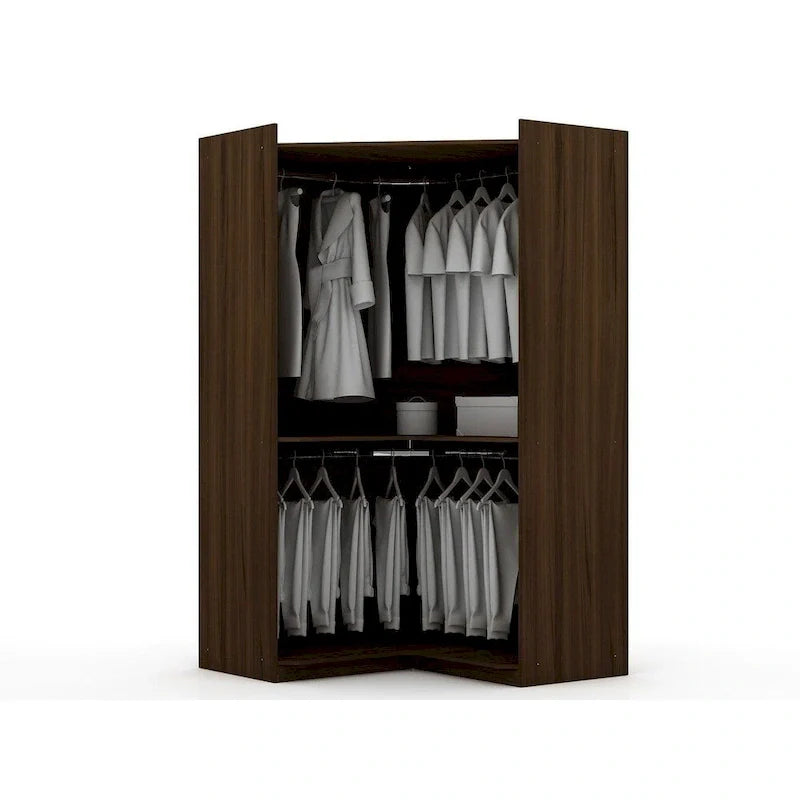 Garde-robe d'angle moderne Mulberry à 3 sections ouvertes et 4 tiroirs, ensemble de placard d'angle de 3