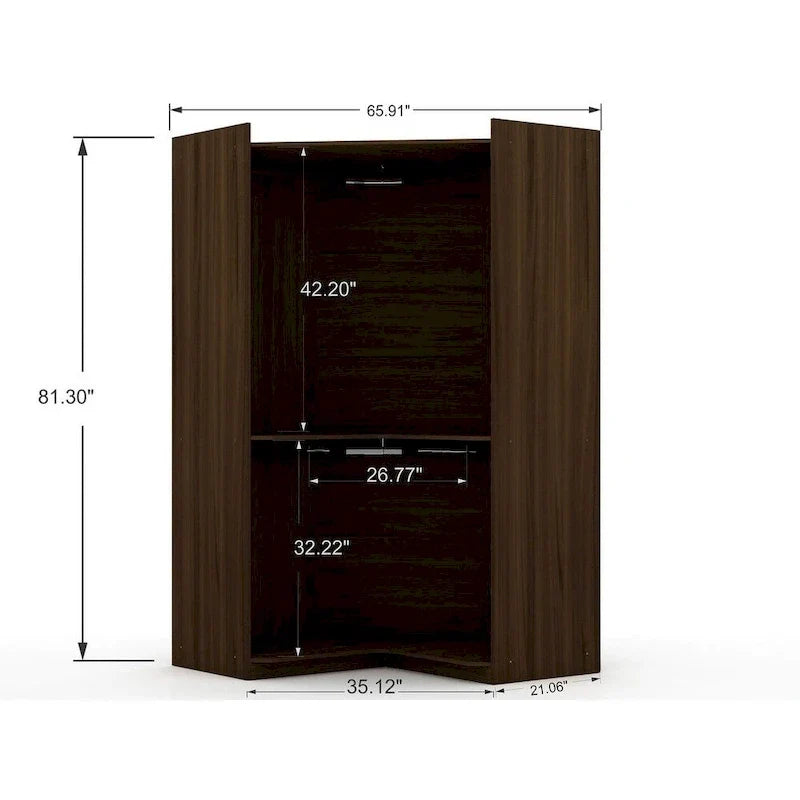 Garde-robe d'angle moderne Mulberry à 3 sections ouvertes et 4 tiroirs, ensemble de placard d'angle de 3