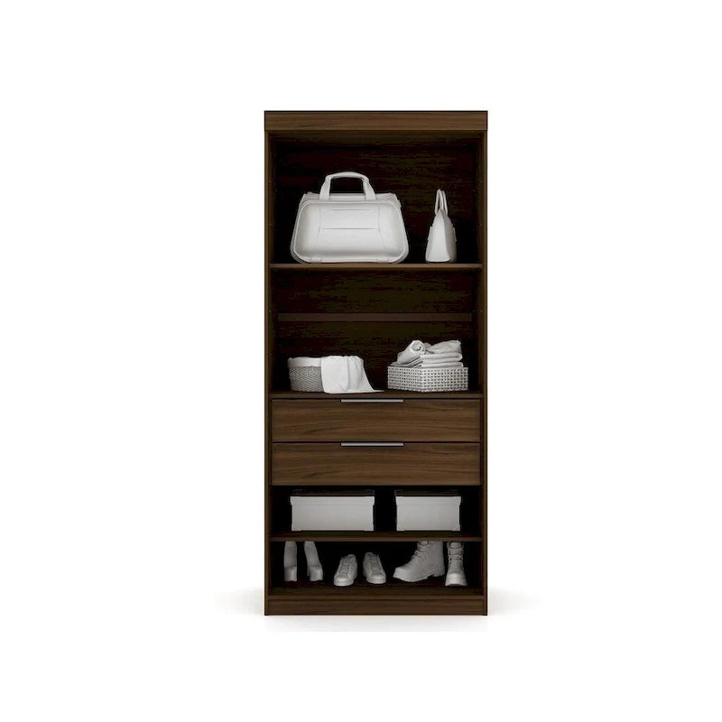 Garde-robe d'angle moderne Mulberry à 3 sections ouvertes et 4 tiroirs, ensemble de placard d'angle de 3