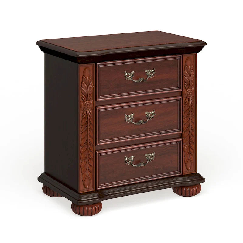 Table de chevet Ulis traditionnelle en bois massif de cerisier à 3 tiroirs par Furniture of America