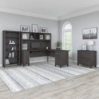 Somerset - Bureau en L de 72 po de large avec hutch, meuble et bibliothèque, gris
