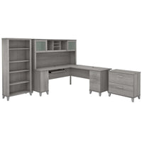 Somerset - Bureau en L de 72 po de large avec hutch, meuble et bibliothèque, gris